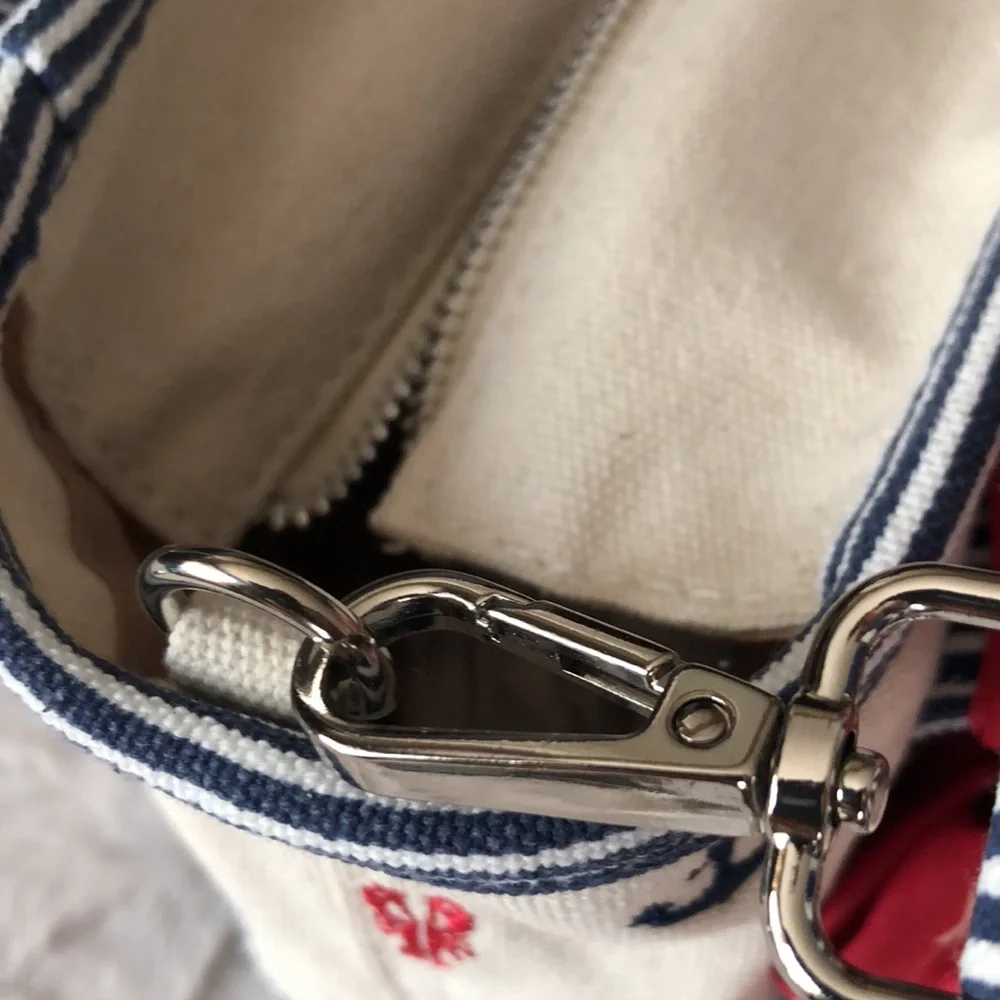 Nautical Anchor Print Cream Canvas Crossbody Bag Mini Tote with Red Scarf - Picture 9 of 14